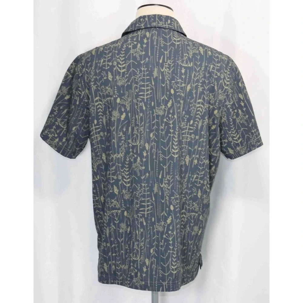 Adidas Go-To Camp Shirt Blue‎ Beige Button Front Short Sleeve Mens Size Large